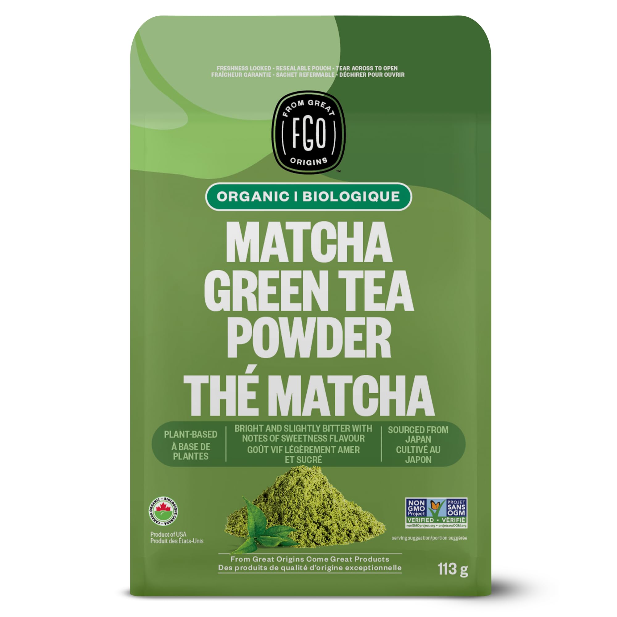 FGO Organic Matcha Green Tea Powder, Japanese Culinary Grade, 113g